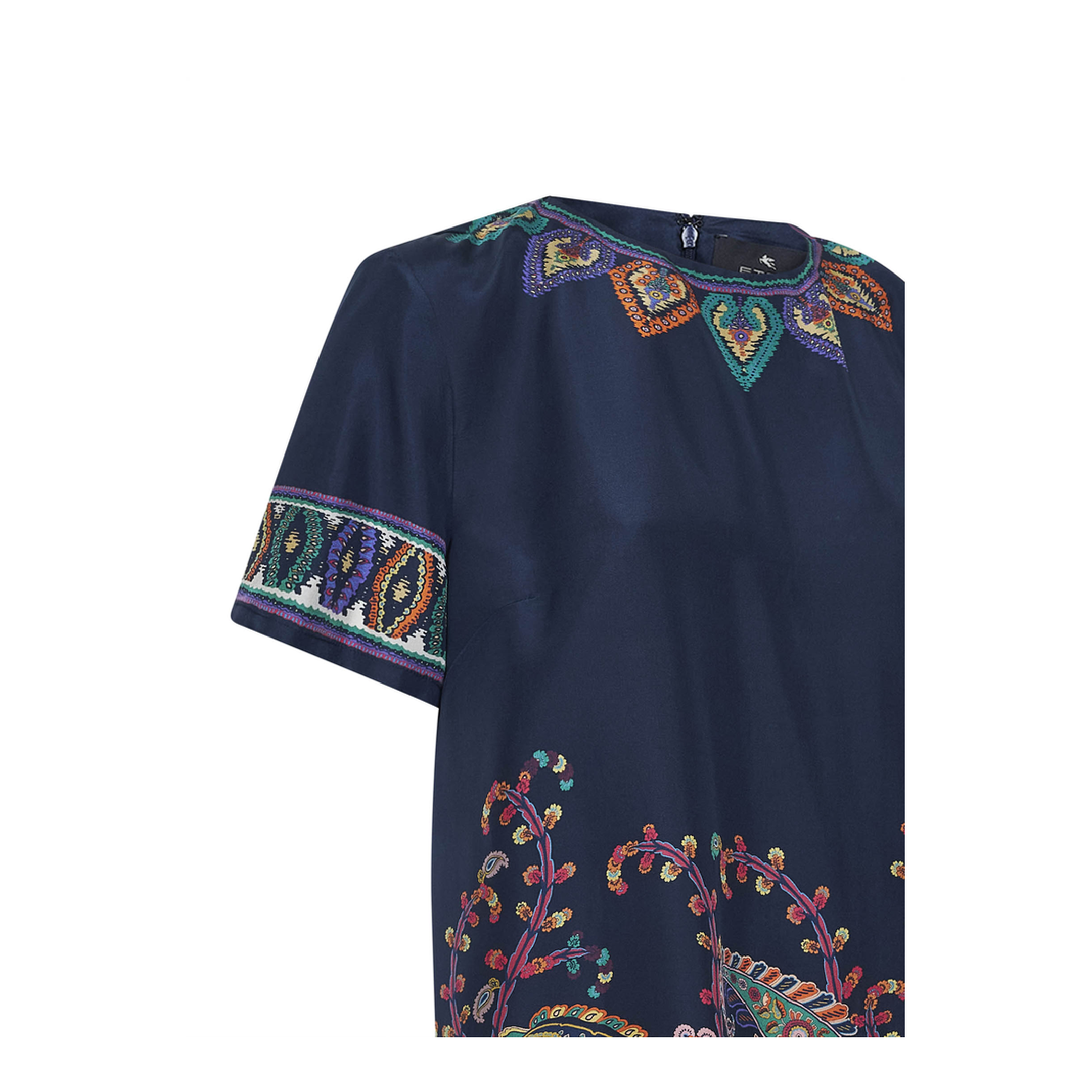 Blue Paisley-print Habotai Silk Tunic Short Dress