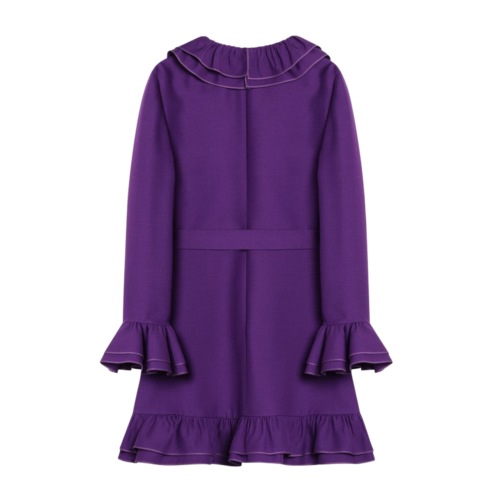 Belted Ruffled Wool and Silk Mini Dress