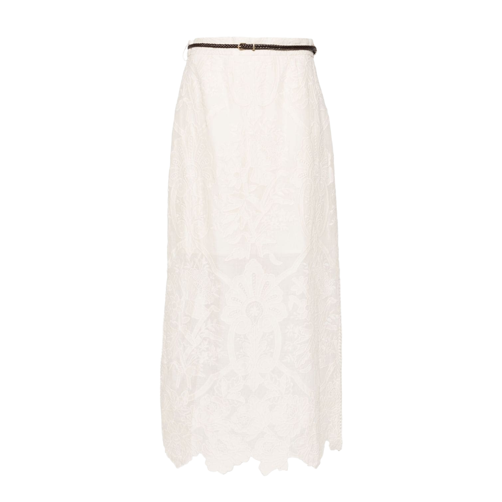 Embroidered Linen Midi Skirt
