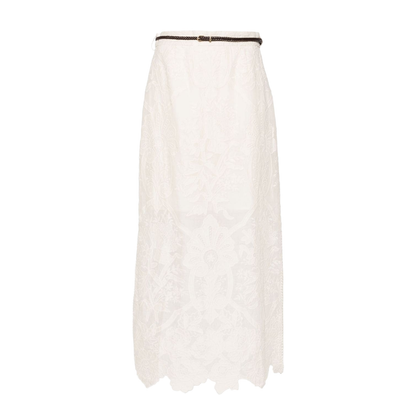 Embroidered Linen Midi Skirt