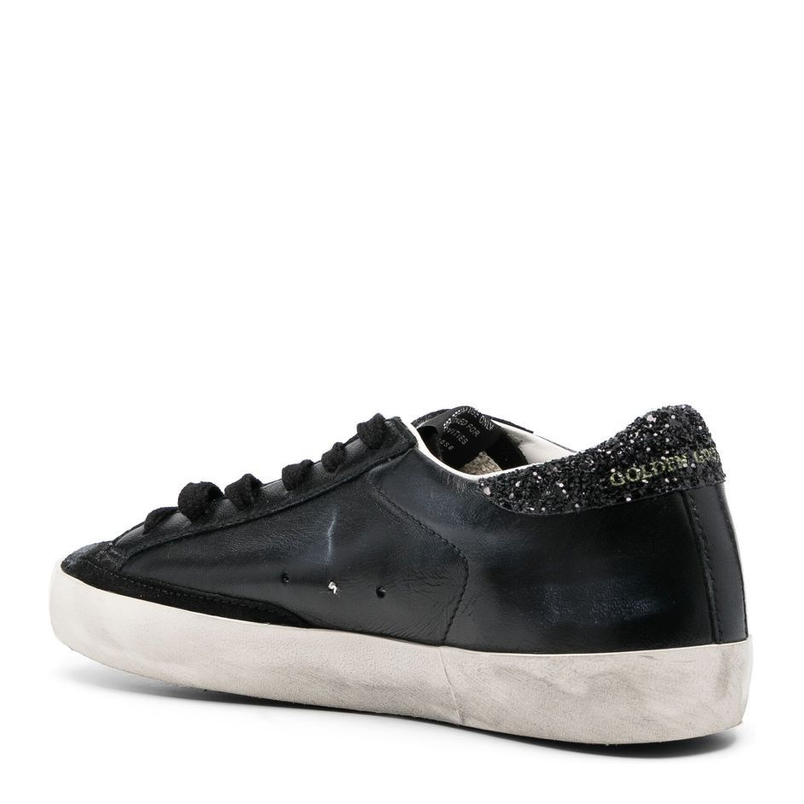 Super-Star in Black Nappa with Black Star and Glitter Heel Tab