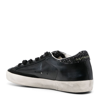 Super-Star in Black Nappa with Black Star and Glitter Heel Tab