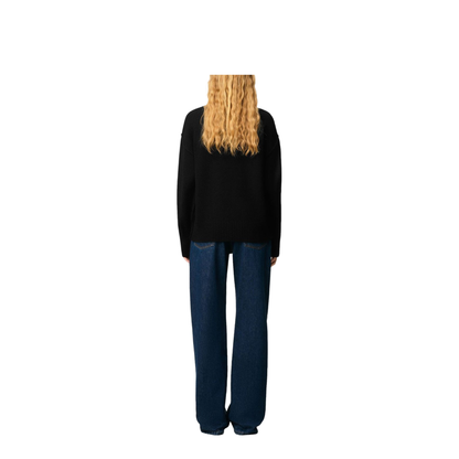 Black Wool De Coeur Crewneck Sweater