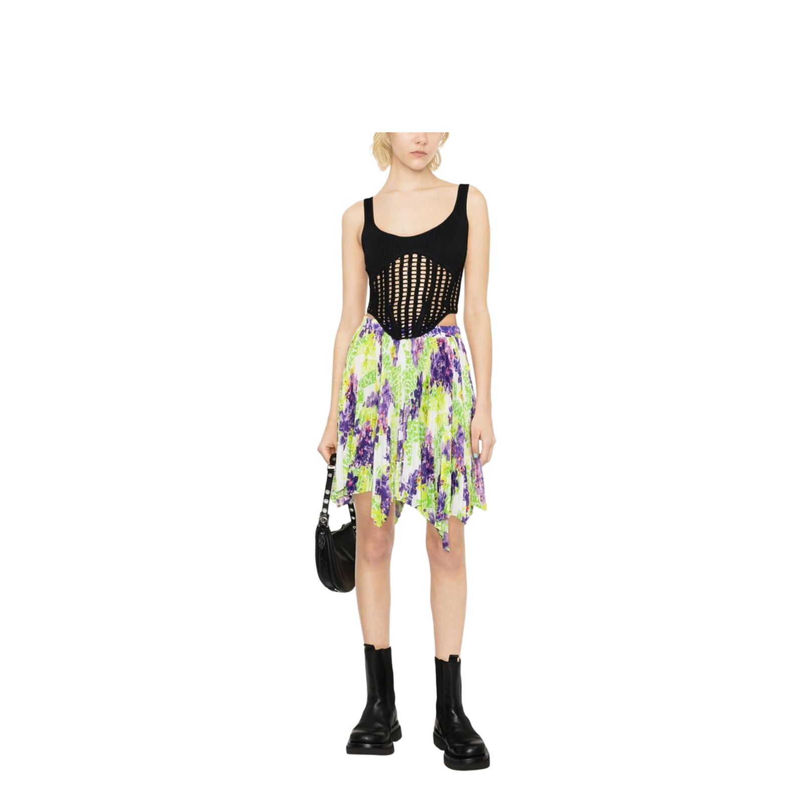 Crêpe de Chine Silk Skirt with All-Over Print and Asymmetrical Style