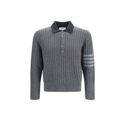 MAYFEYR - Thom Browne - 4 Bar Cable Knit Long Sleeve Polo Sweater - MKP166AY1018