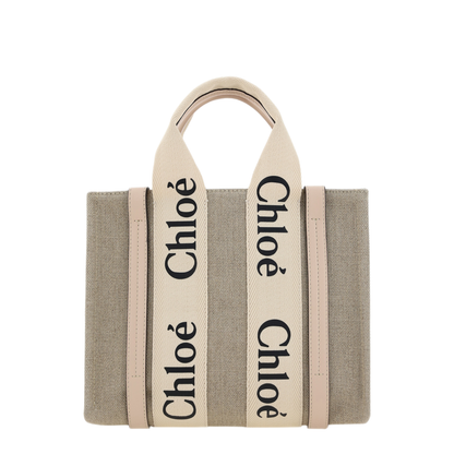 Woody Small Linen Canvas Tote Bag - Cement Pink
