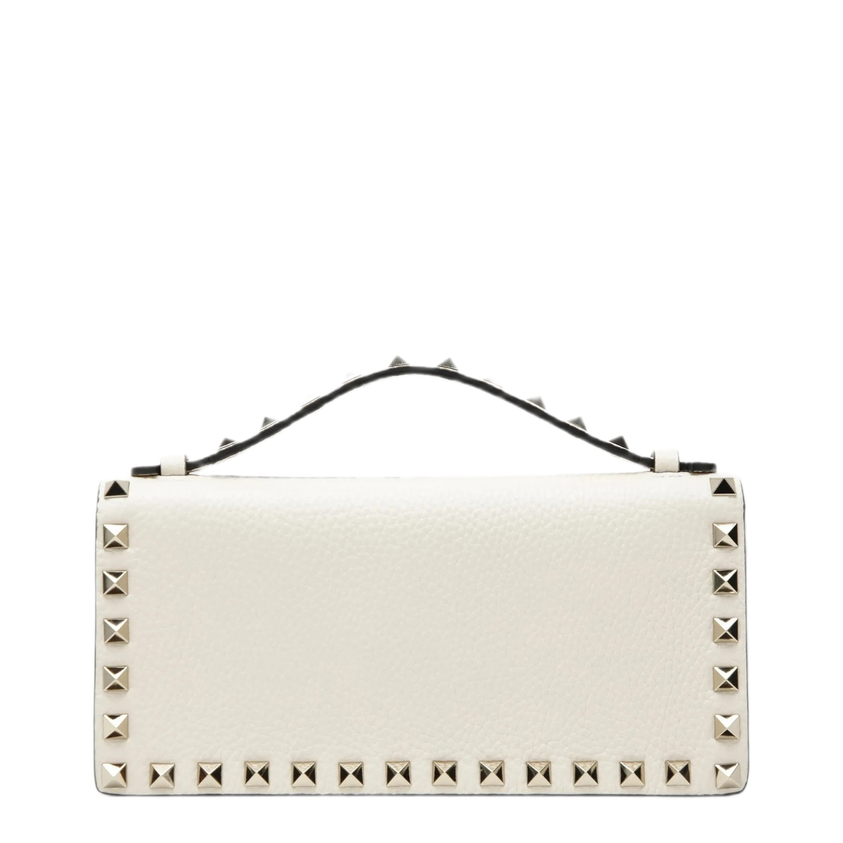 Rockstud Grainy Calfskin Wallet On Chain - Light Ivory