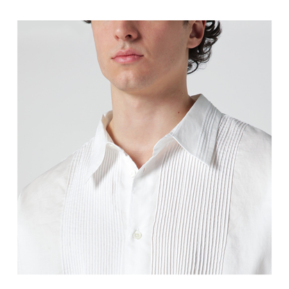 Ivory Shirt with Pleats on the Front and Collar