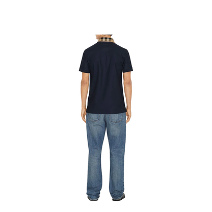 Checked-Collar Cotton Polo Shirt - Blue