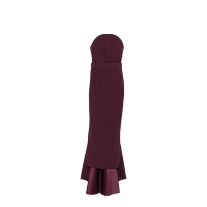 Burgundy Strapless Neckline Straight Skirt