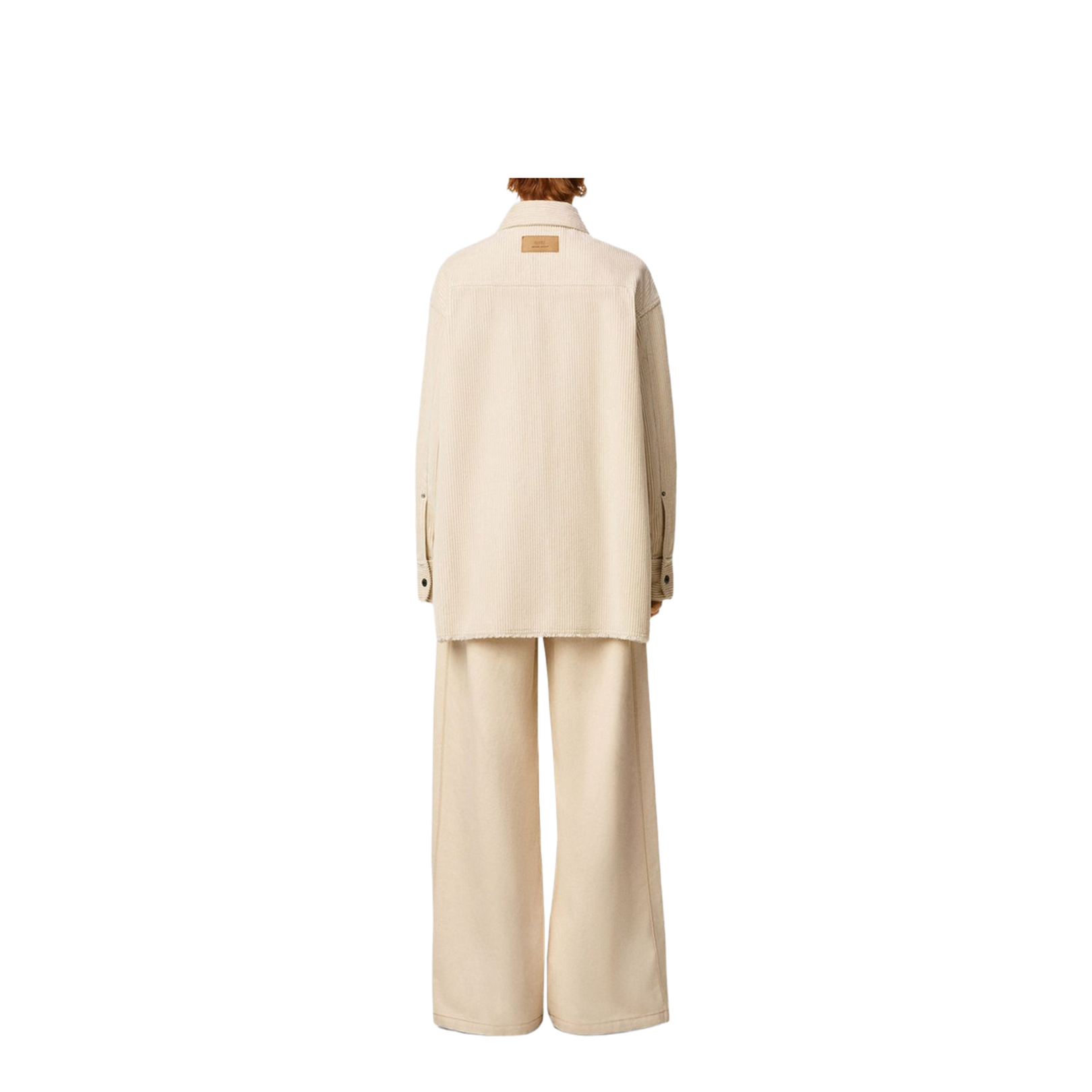 Ivory White Cotton Corduroy Side Slit Overshirt