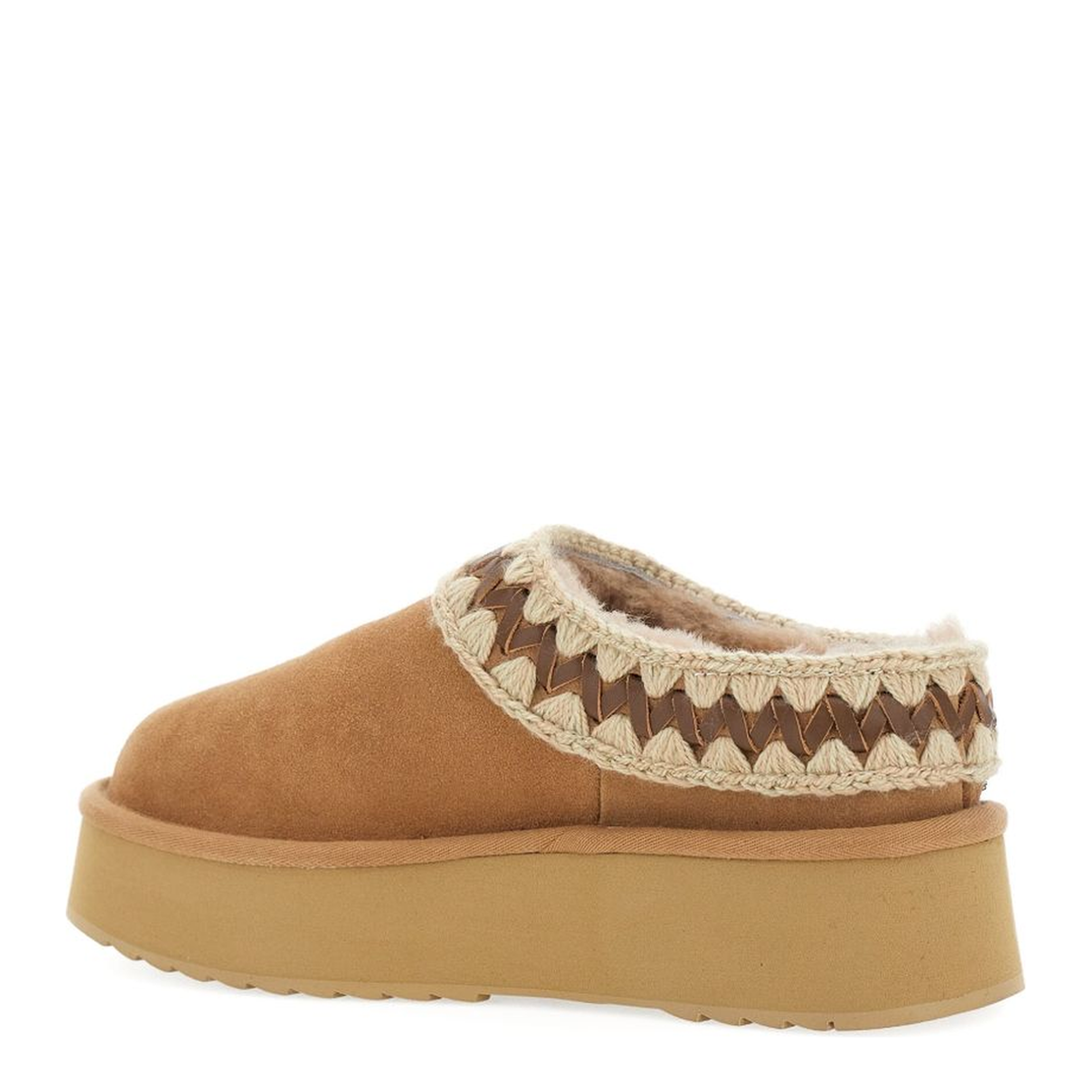 Platform Clog Suede Leather Stitching