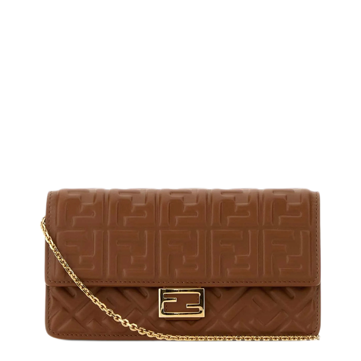 Baguette Nappa Leather Wallet On Chain - Sellier Brown