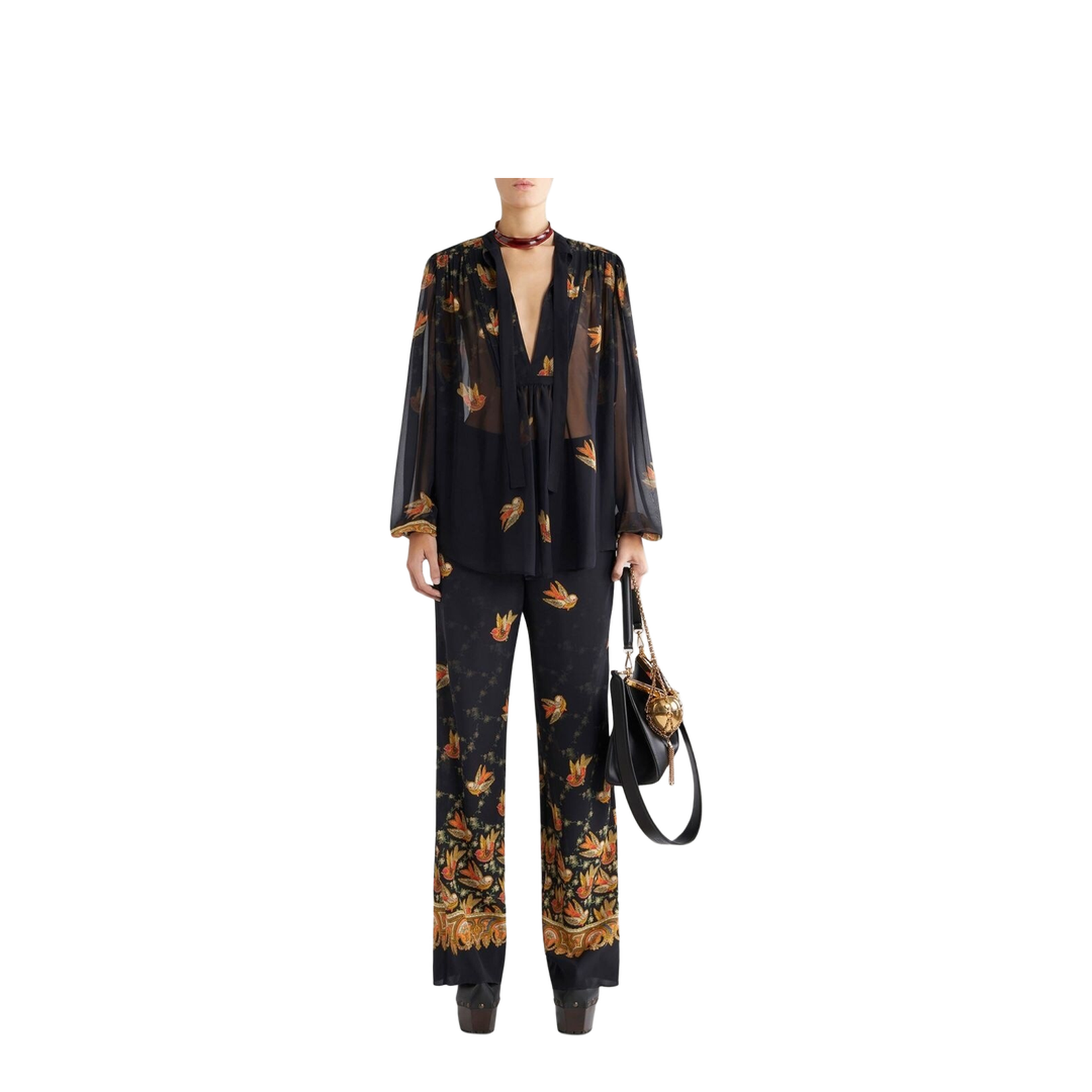 Silk Paisley-Print Straight Trousers