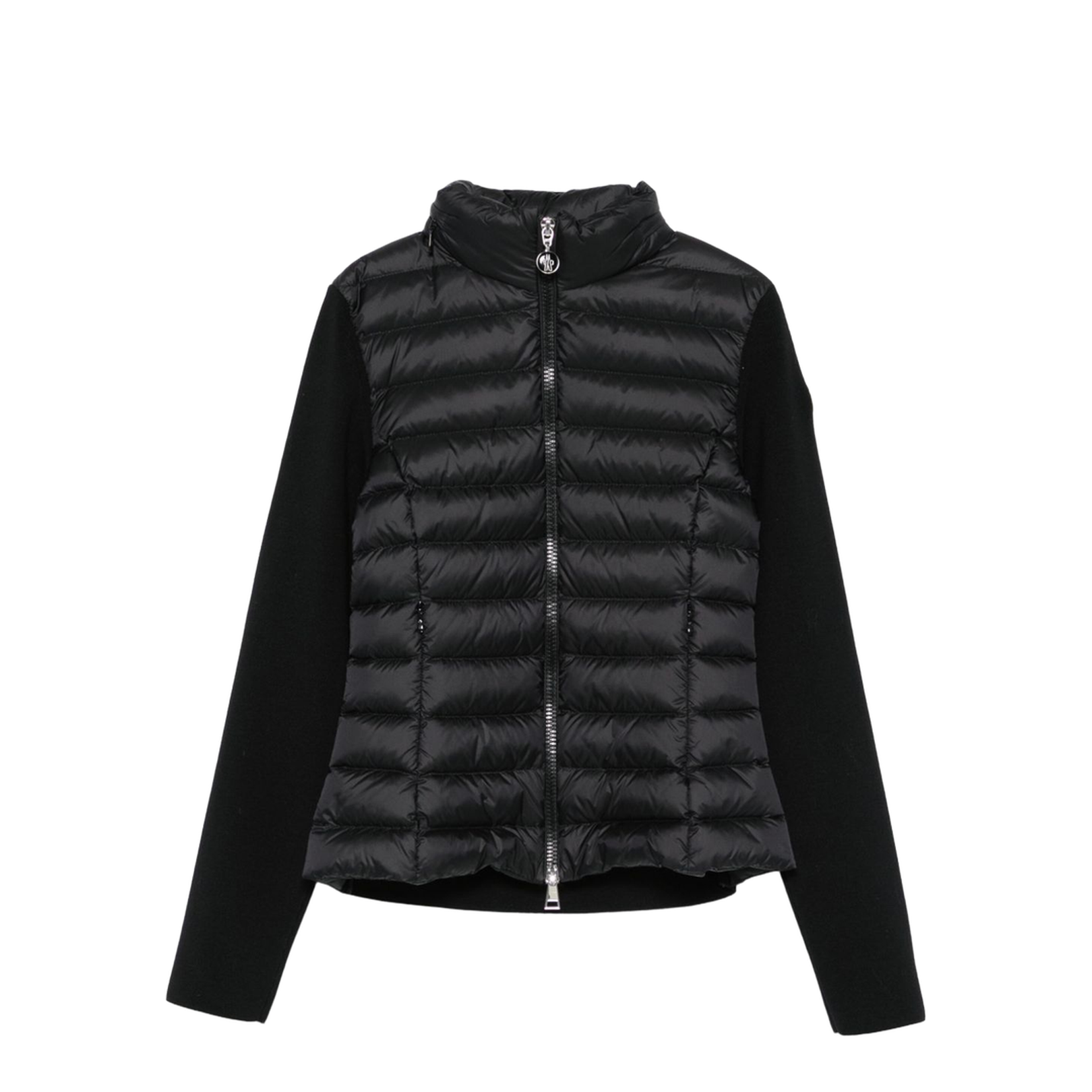 Black Padded Wool Zip-Up Cardigan