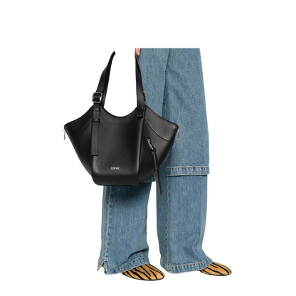 Hammock Flip Calfskin Tote - Black