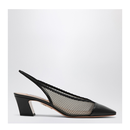 Margot Black Slingbacks in Mesh and Leather