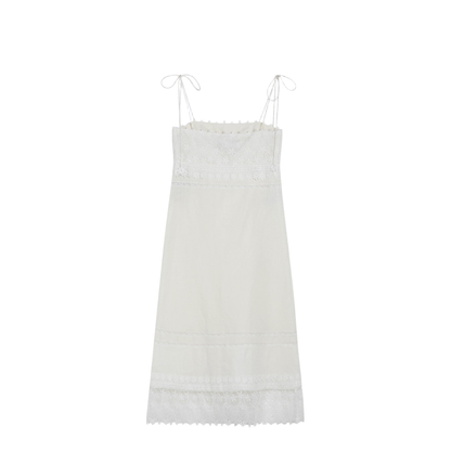 Ivory Linen Midi Dress with Sangallo Embroidery