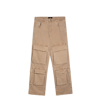Beige Denim Cargo Trousers