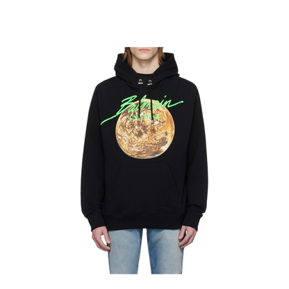 Printed Universe Logo and Planet Hoodie Black