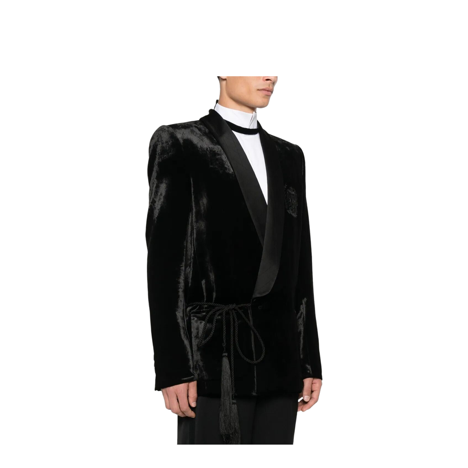 Velvet & Satin Side Belted Jacket with Tassel