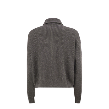 Cotton and Viscose Rib Knit High Collar