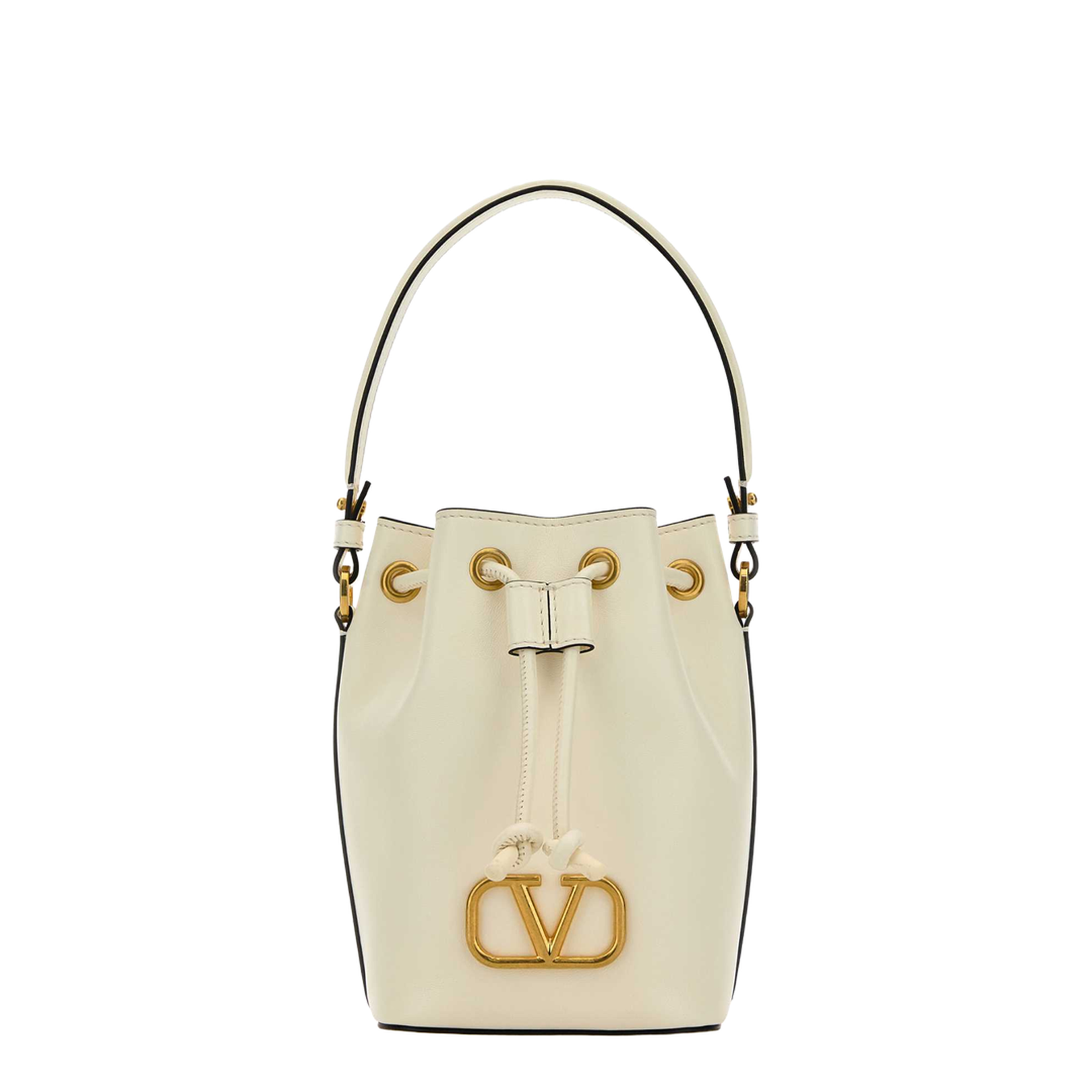 Ivory Nappa Leather VLogo Signature Bucket Bag