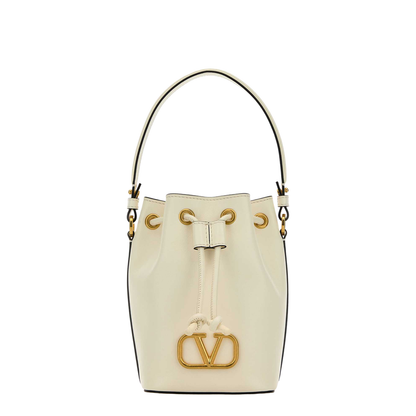 Ivory Nappa Leather VLogo Signature Bucket Bag