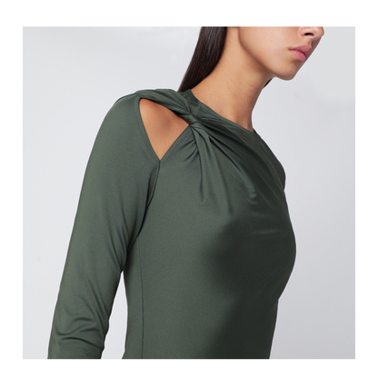 Midi Dress in Oregano Green with Interlace