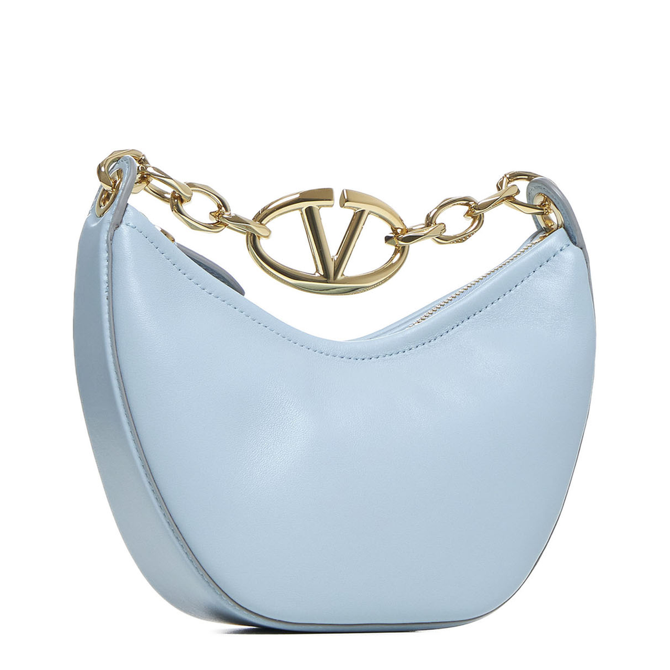 Light Blue Leather Mini Hobo Handbag