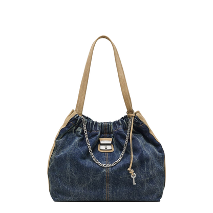 The Denim Suede Cristina Tote - Dark Wash Indigo