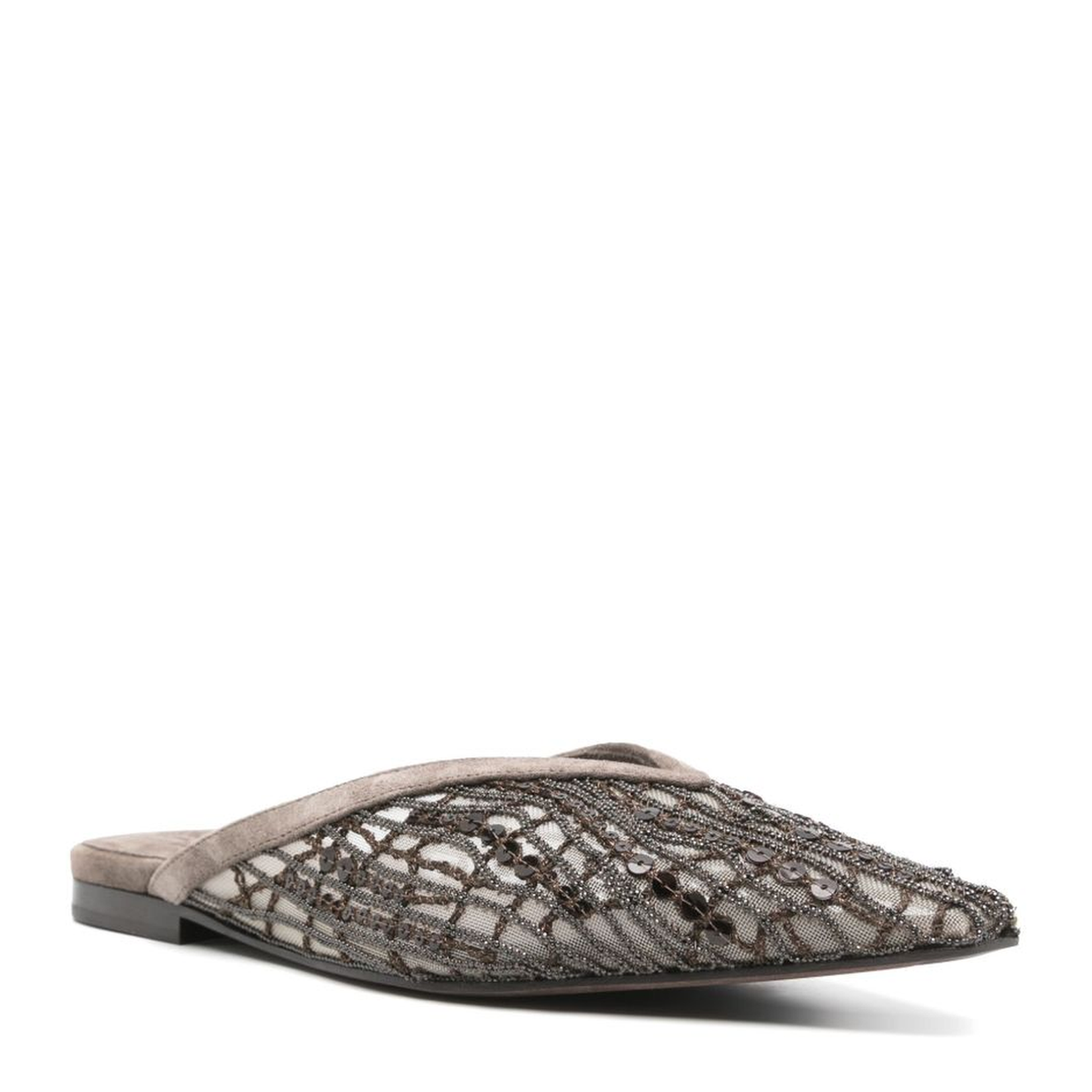 Glistening Abstract Embroidery Flats in Suede