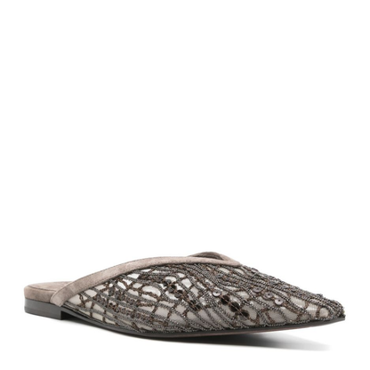 Glistening Abstract Embroidery Flats in Suede