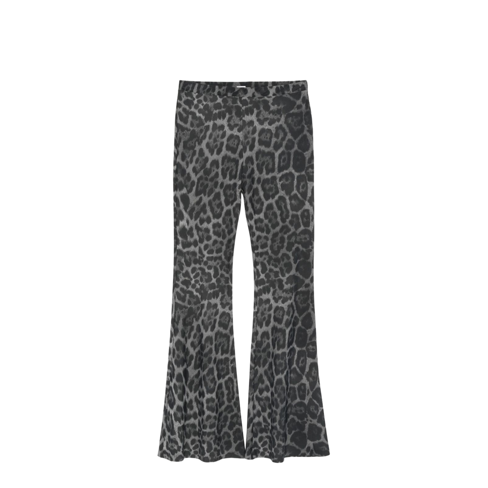 Ash Grey Leopard-Print Mid-Rise Flared Trousers