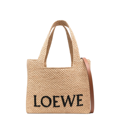 Medium Loewe Font Tote In Raffia