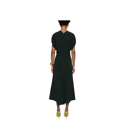 V-Neck Blouson Midi Dress in Black