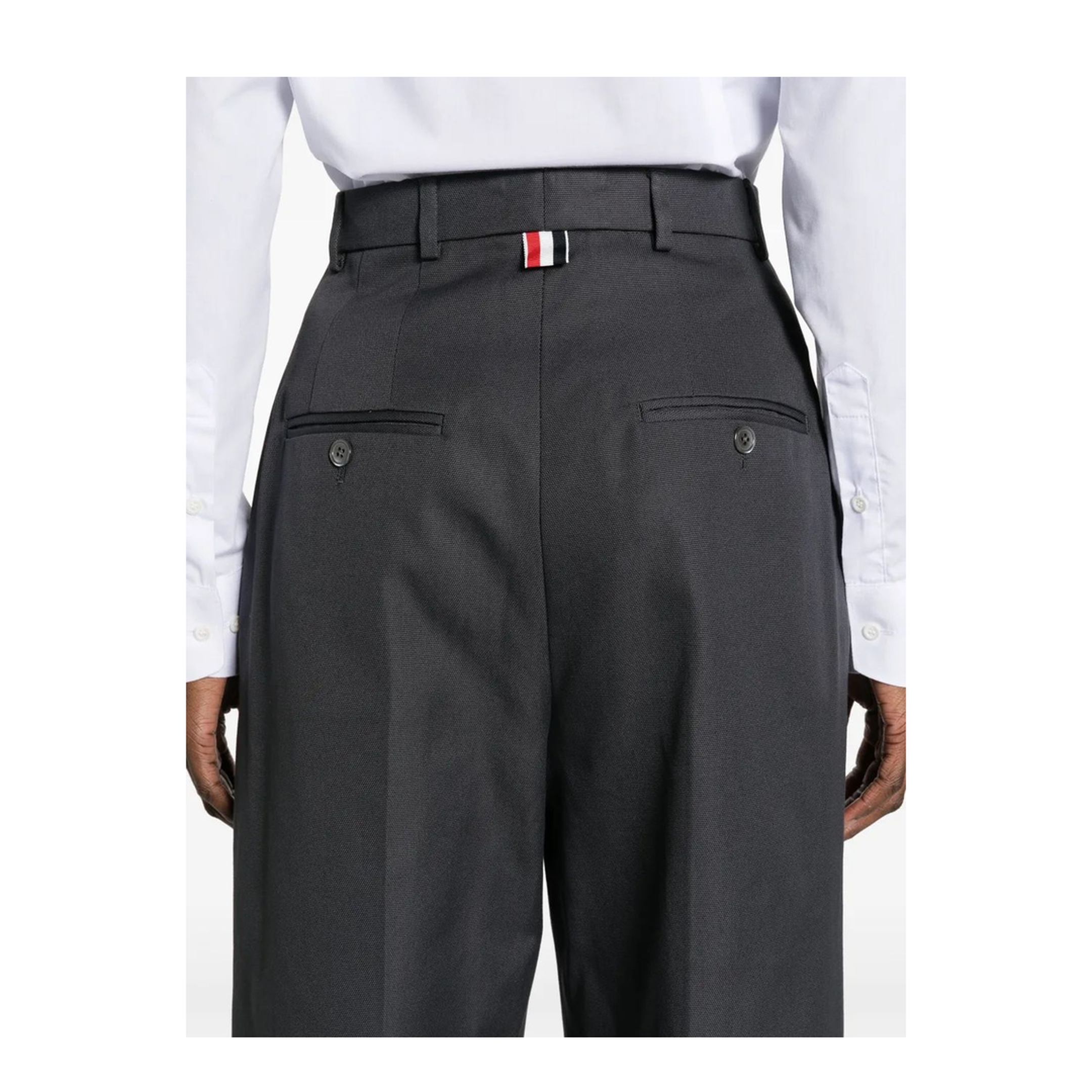MAYFEYR - Thom Browne - High Waisted Straight Leg Trouser In Organic Cotton Canvas - FTC444UF0345025