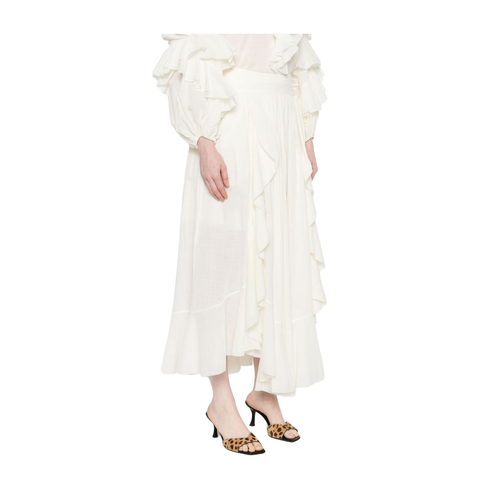 Asymmetric Hem Ruffled Maxi Skirt