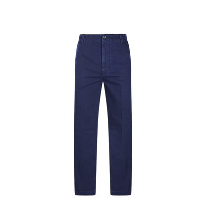 Washed Denim Pant with Embossed Label in Dark Blue