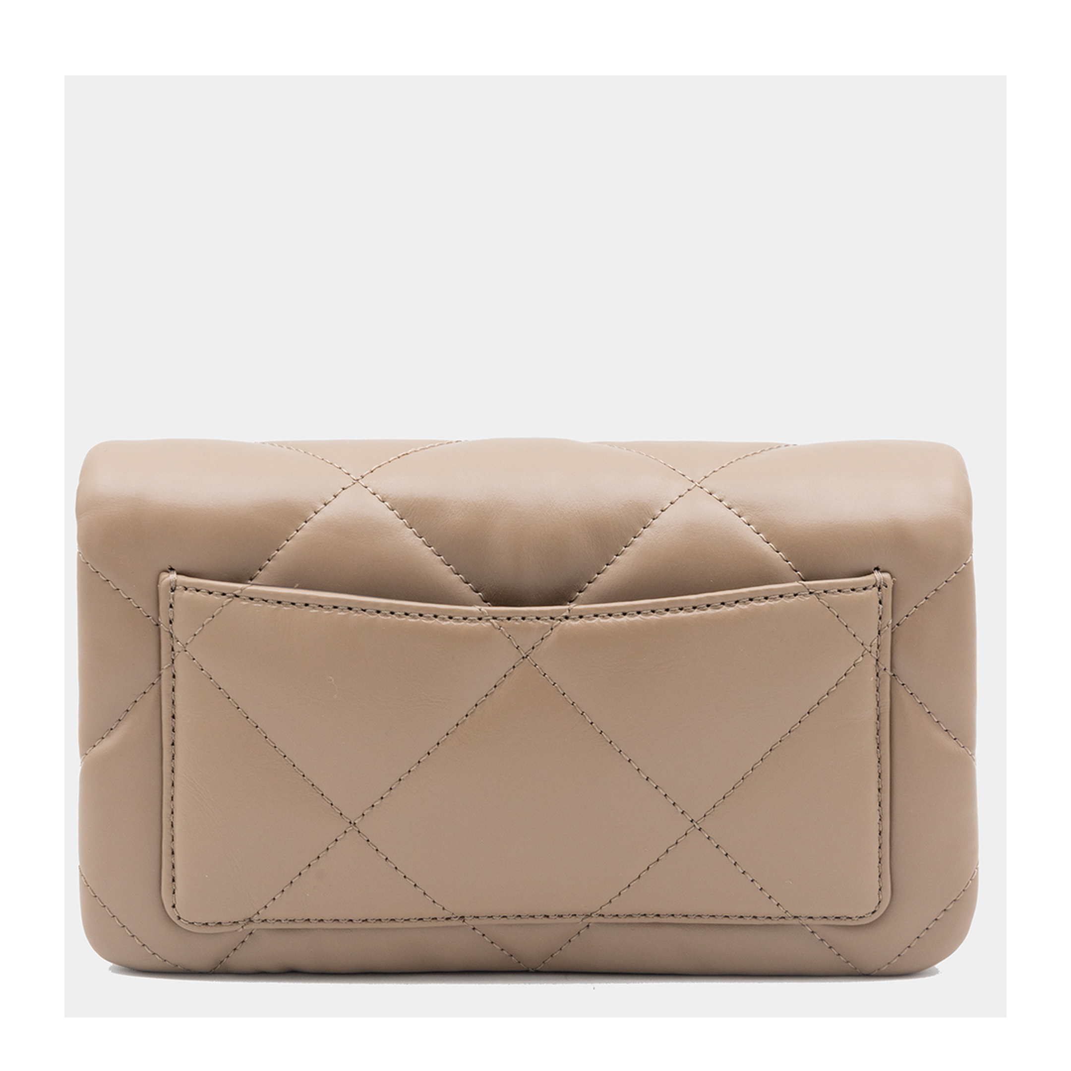 Kira Diamond Quilt Clover Medium Leather Chain Wallet - Light Stone