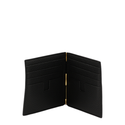 T Line Calf Leather Money Clip Wallet