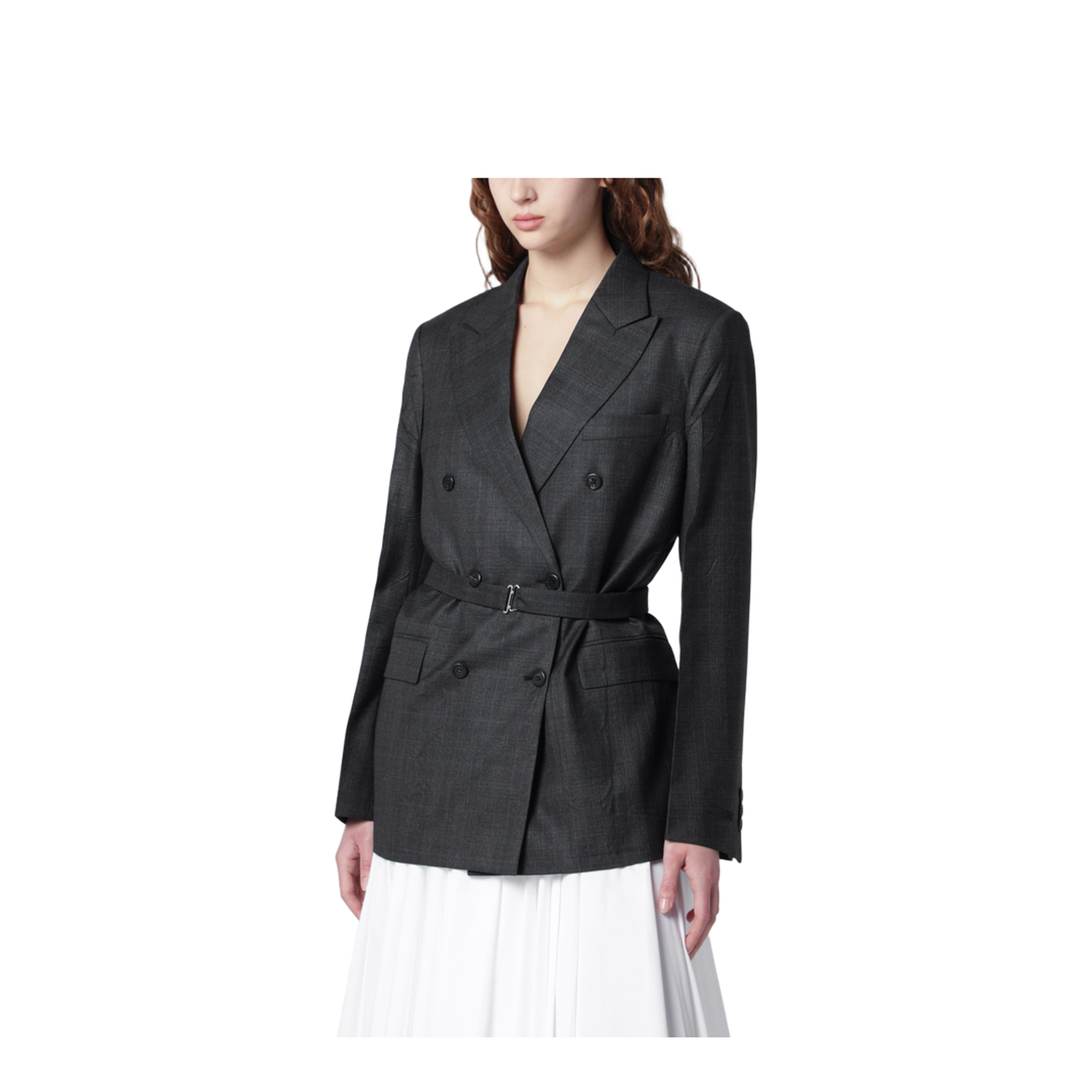 Double-breasted wool jacket with check pattern