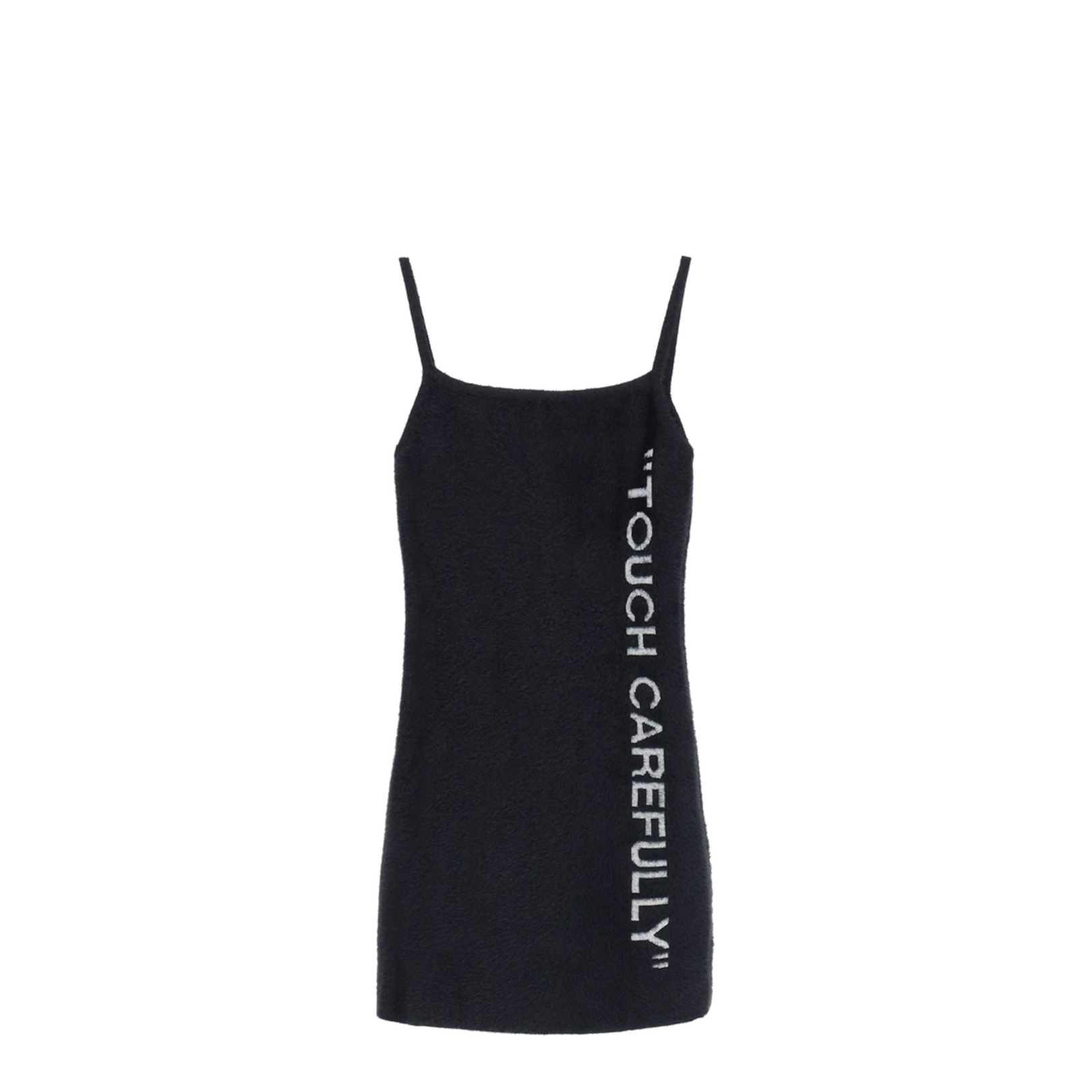 Fuzzy mini dress by . Dress featuring the slogan Touch Carefully, enriched by a fuzzy effec