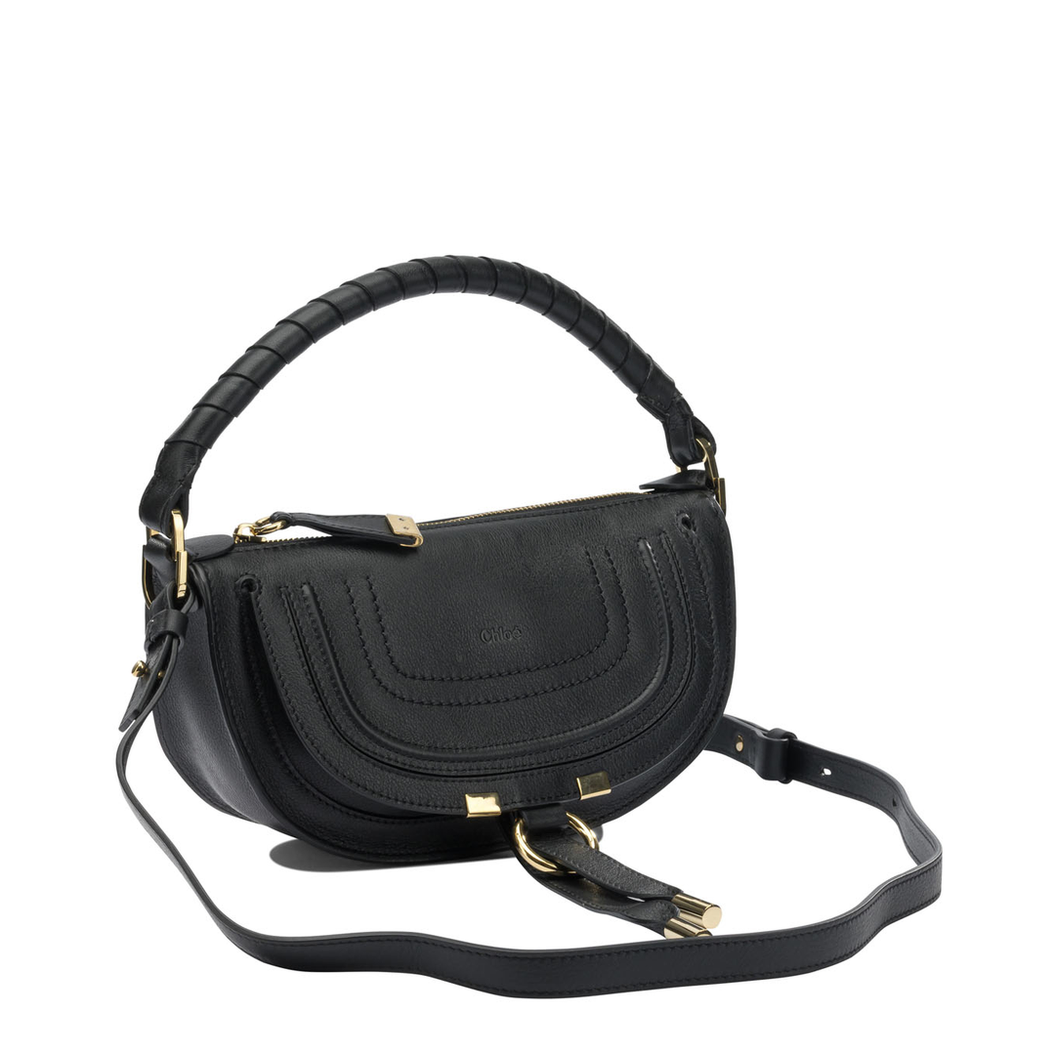 Marcie Mini Calfskin Saddle Bag - Black