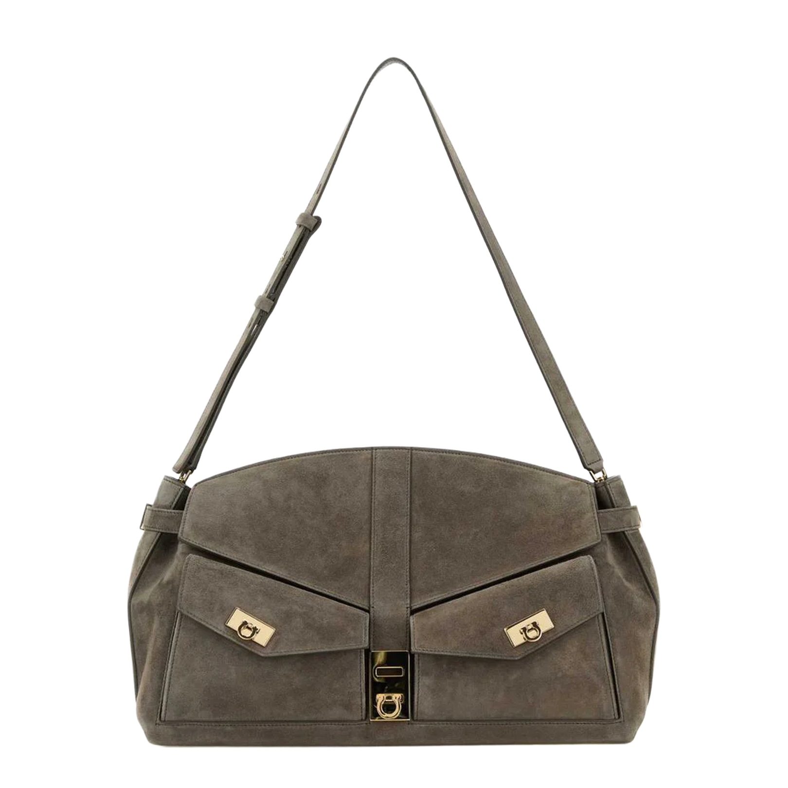 Grey Suede Shoulder Bag