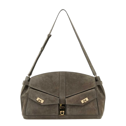 Grey Suede Shoulder Bag