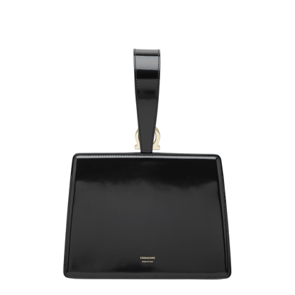 Double Gancini Mini Leather Clutch - Nero