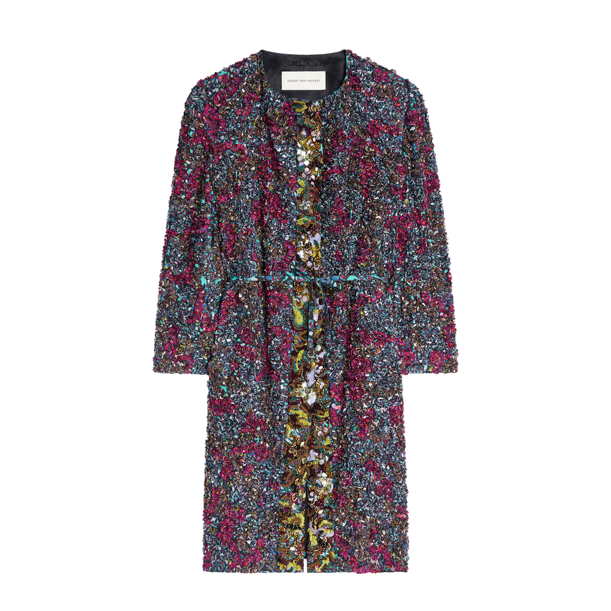 MAYFEYR - Dries Van Noten - Embroidered Wool Coat With Marbled Clay Prints - 01302054080508