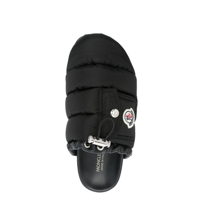 Black Pocket Padded Leather Mules