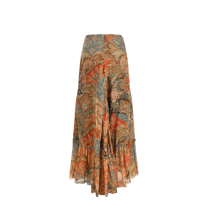MAYFEYR - Etro - Silk Long Skirt With Flounce And Paisley Motif - WRFA020499SA1R9